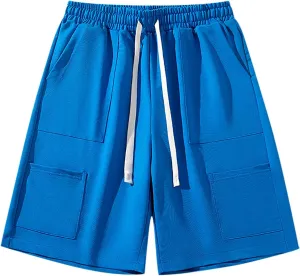 Mens Running Shorts Summer Fashion Loose Solid Color Quick Dry Workout Shorts Drawstring Lightweight Basketball Shorts