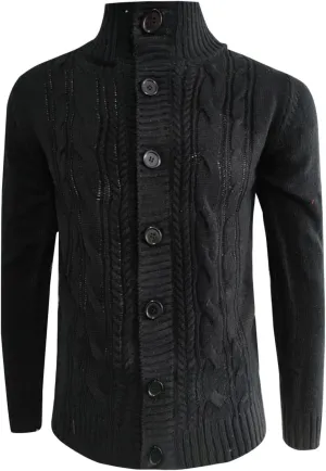 Mens Shawl Collar Cable Knitted Cardigan Sweaters Button Down Loose Fit Knitwear Open Front Sweaters Winter Outwear