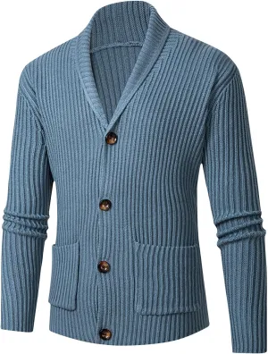 Mens Shawl Collar Cardigan Sweaters Button Down Open Front Knitwear Slim Fit Cable Knitted Ribbed Jackets Outerwear
