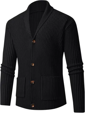 Mens Shawl Collar Cardigan Sweaters Button Down Open Front Knitwear Slim Fit Cable Knitted Ribbed Jackets Outerwear