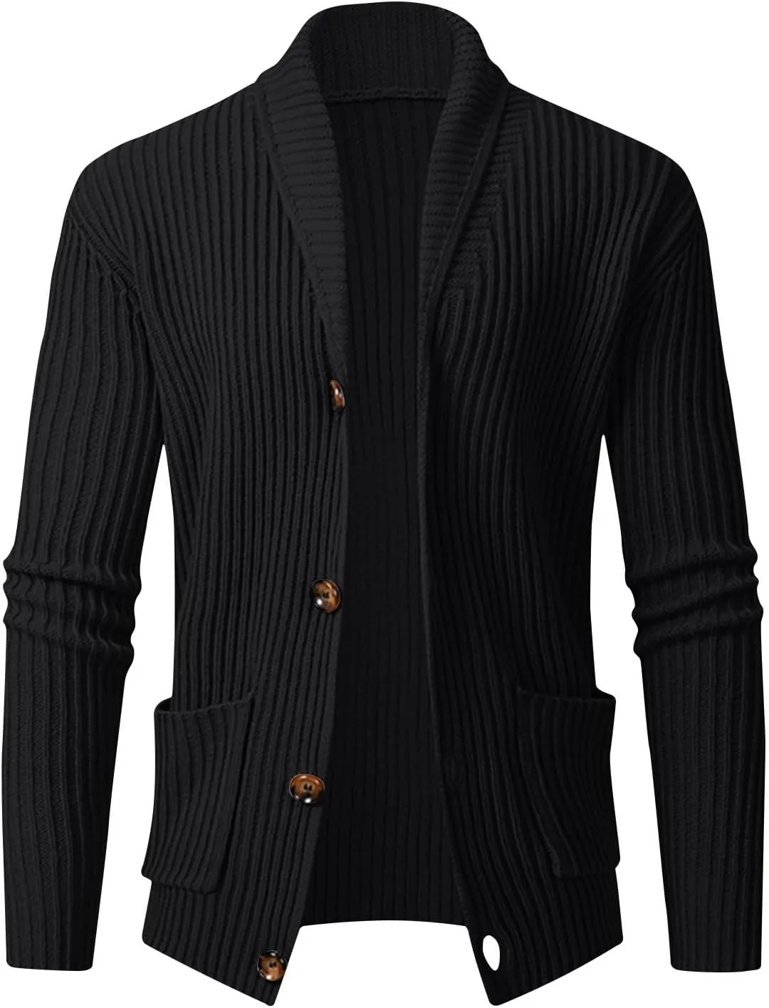 Mens Shawl Collar Cardigan Sweaters Button Down Open Front Knitwear Slim Fit Cable Knitted Ribbed Jackets Outerwear