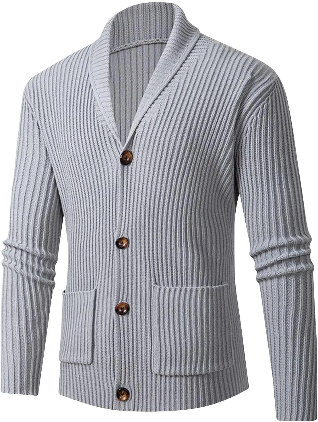 Mens Shawl Collar Cardigan Sweaters Button Down Open Front Knitwear Slim Fit Cable Knitted Ribbed Jackets Outerwear