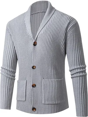 Mens Shawl Collar Cardigan Sweaters Button Down Open Front Knitwear Slim Fit Cable Knitted Ribbed Jackets Outerwear