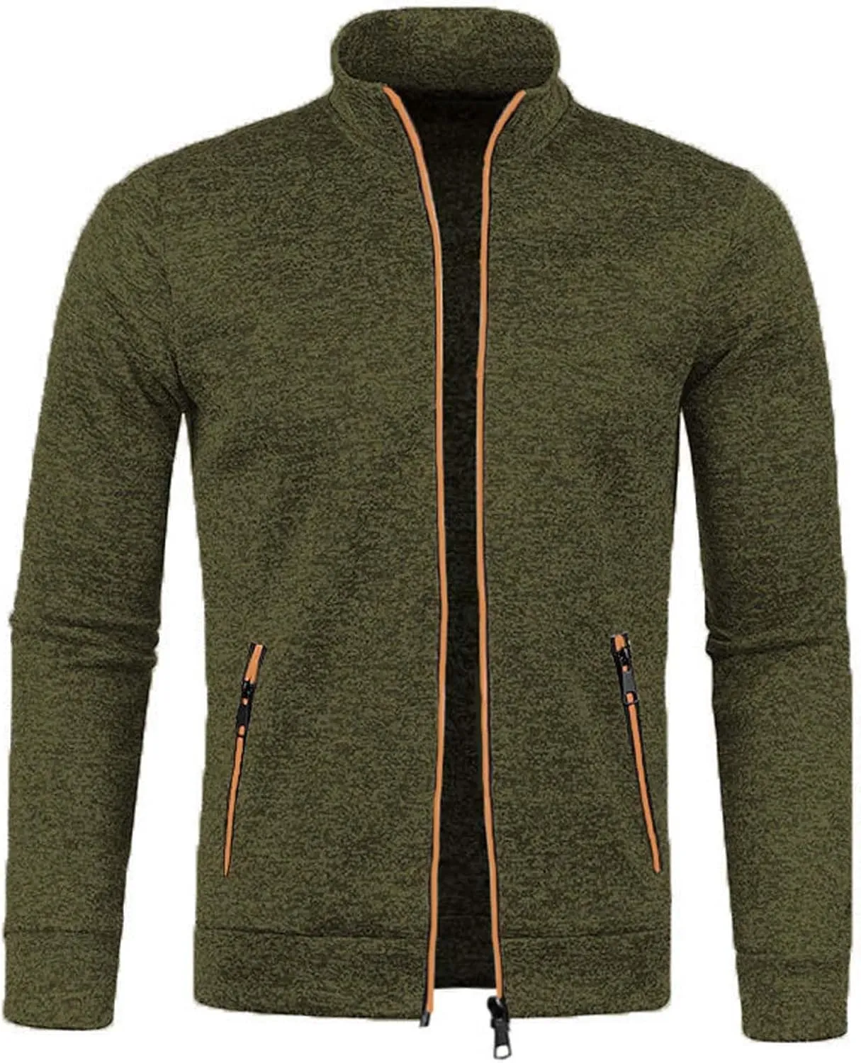 Mens Sweater Cardigan Full Zip Knitted Long Sleeve Sweaters Trendy Lightweight Casual Stand Collar Solid Cardigans