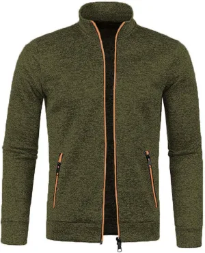 Mens Sweater Cardigan Full Zip Knitted Long Sleeve Sweaters Trendy Lightweight Casual Stand Collar Solid Cardigans