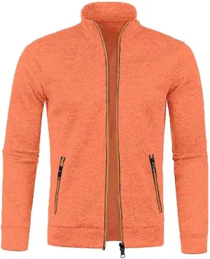 Mens Sweater Cardigan Full Zip Knitted Long Sleeve Sweaters Trendy Lightweight Casual Stand Collar Solid Cardigans