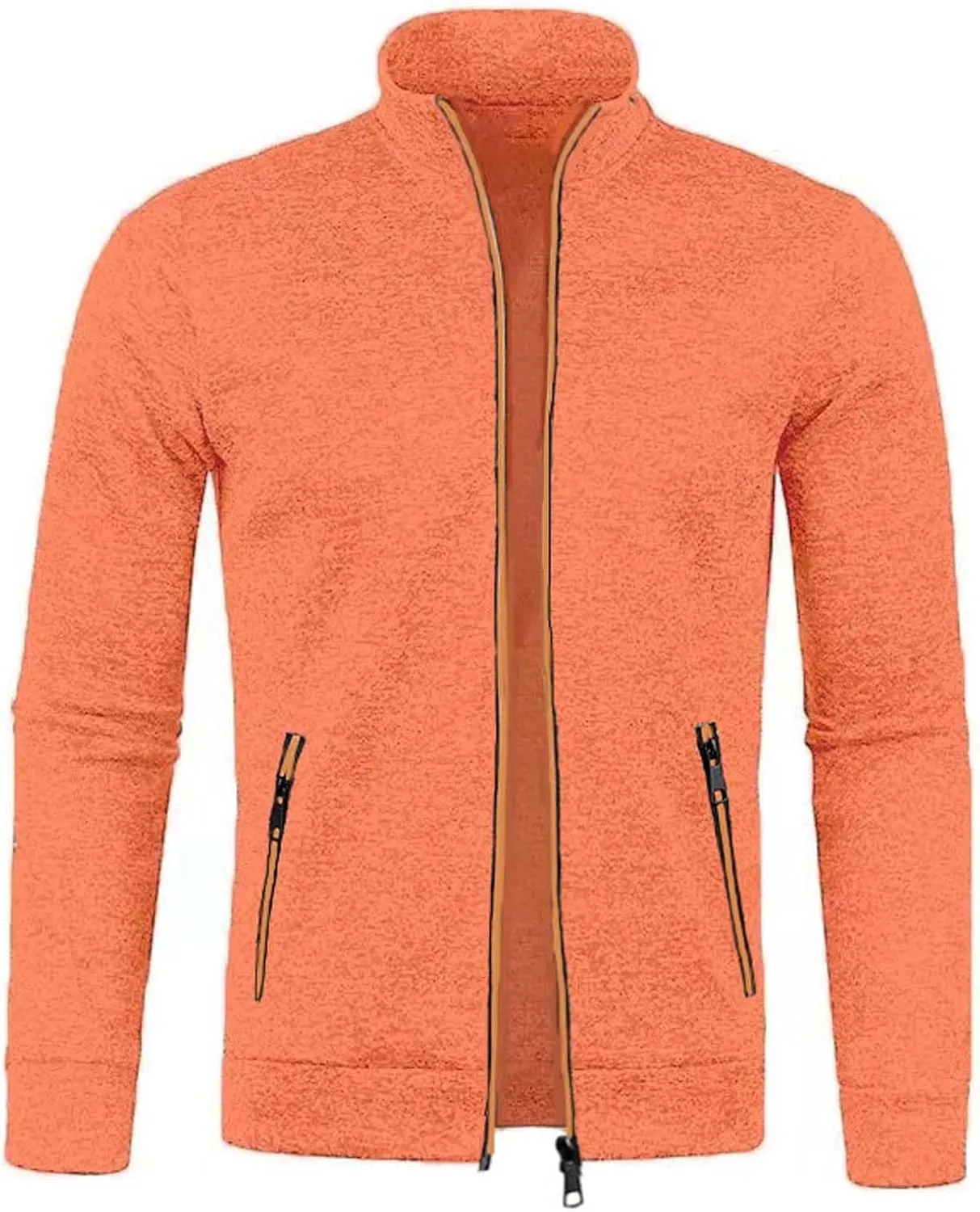 Mens Sweater Cardigan Full Zip Knitted Long Sleeve Sweaters Trendy Lightweight Casual Stand Collar Solid Cardigans