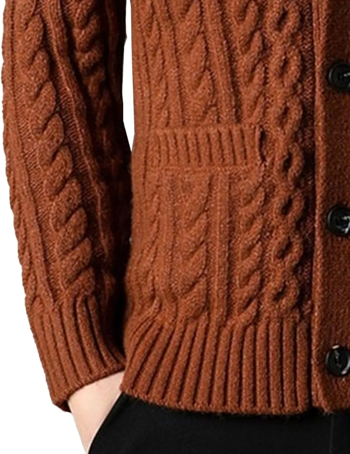 Mens Sweater Shawl Collar Cable Knit Cardigan Fashion Slim Fit Knit Clothes Coat Button Down Open Front Sweaters