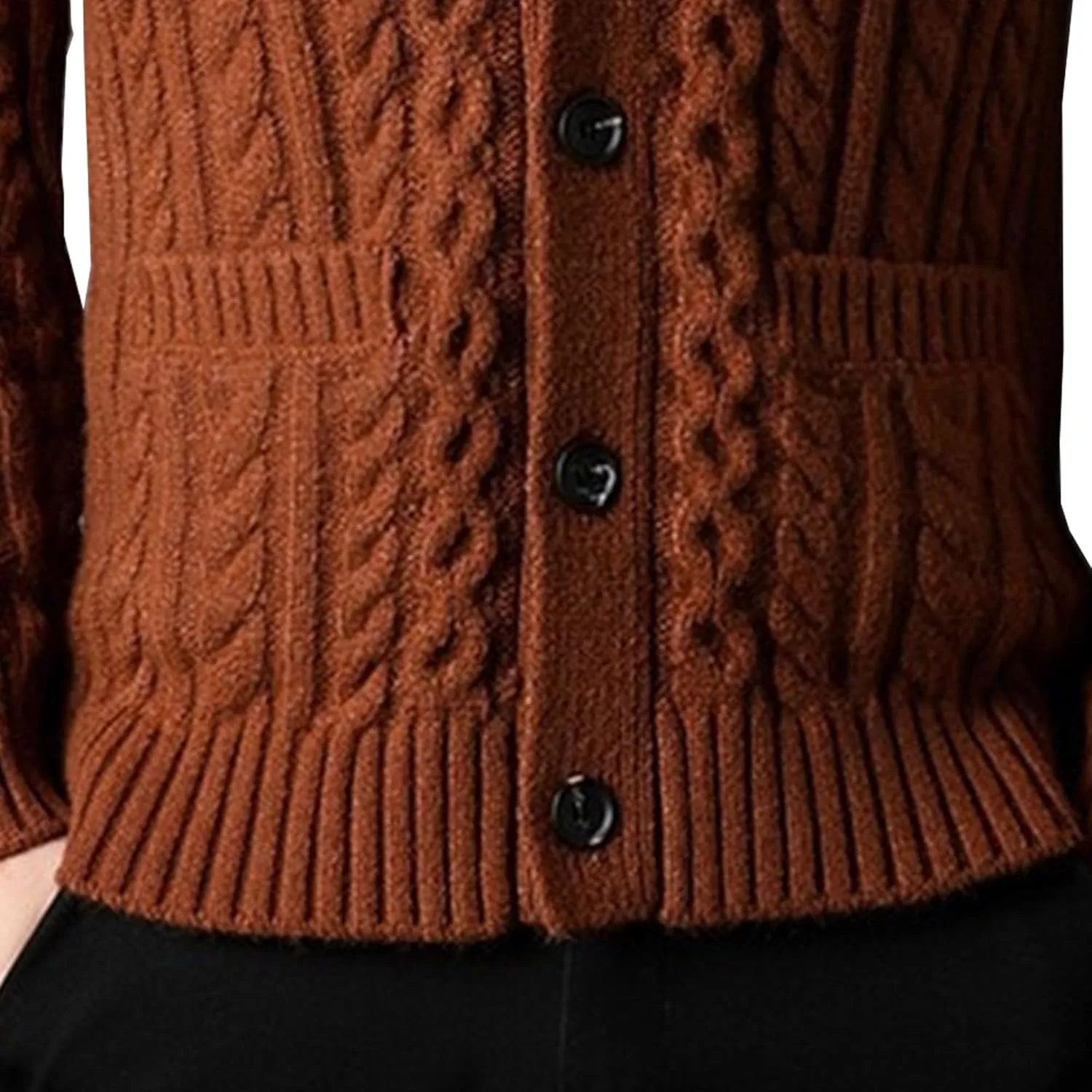 Mens Sweater Shawl Collar Cable Knit Cardigan Fashion Slim Fit Knit Clothes Coat Button Down Open Front Sweaters