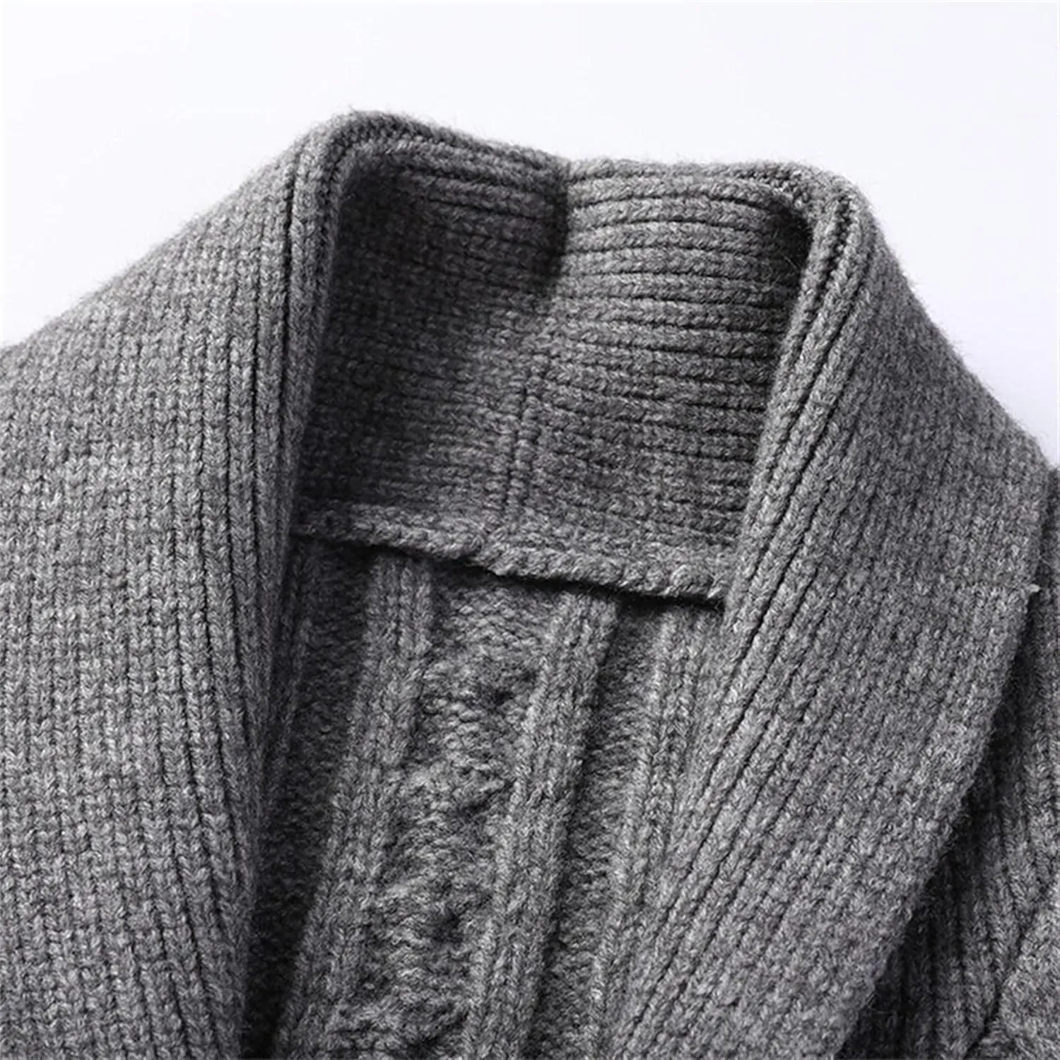 Mens Sweater Shawl Collar Cable Knit Cardigan Fashion Slim Fit Knit Clothes Coat Button Down Open Front Sweaters