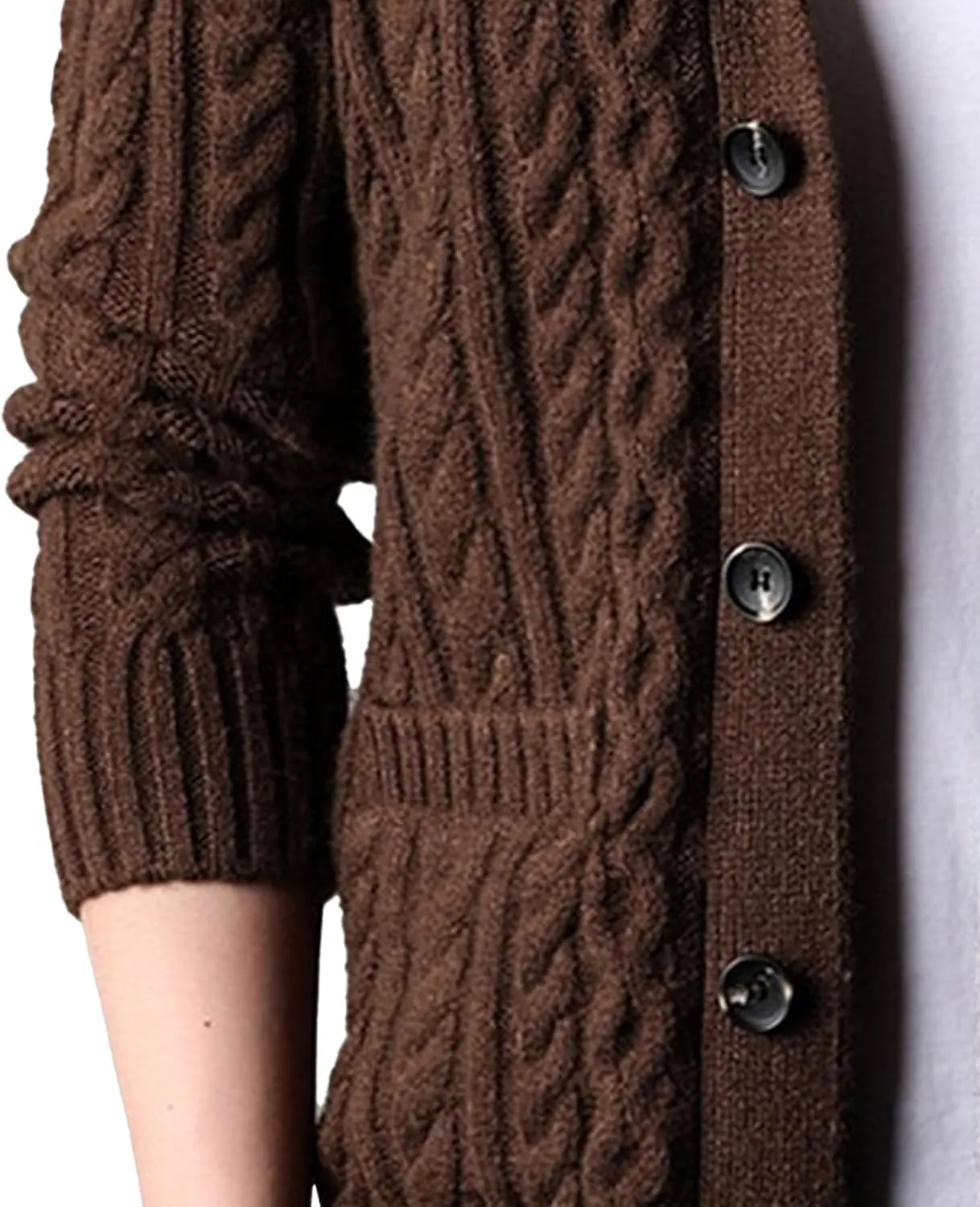 Mens Sweater Shawl Collar Cable Knit Cardigan Fashion Slim Fit Knit Clothes Coat Button Down Open Front Sweaters