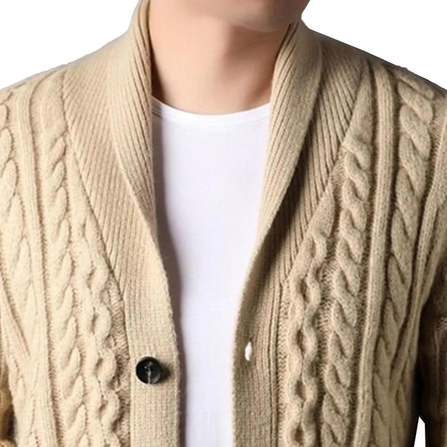 Mens Sweater Shawl Collar Cable Knit Cardigan Fashion Slim Fit Knit Clothes Coat Button Down Open Front Sweaters