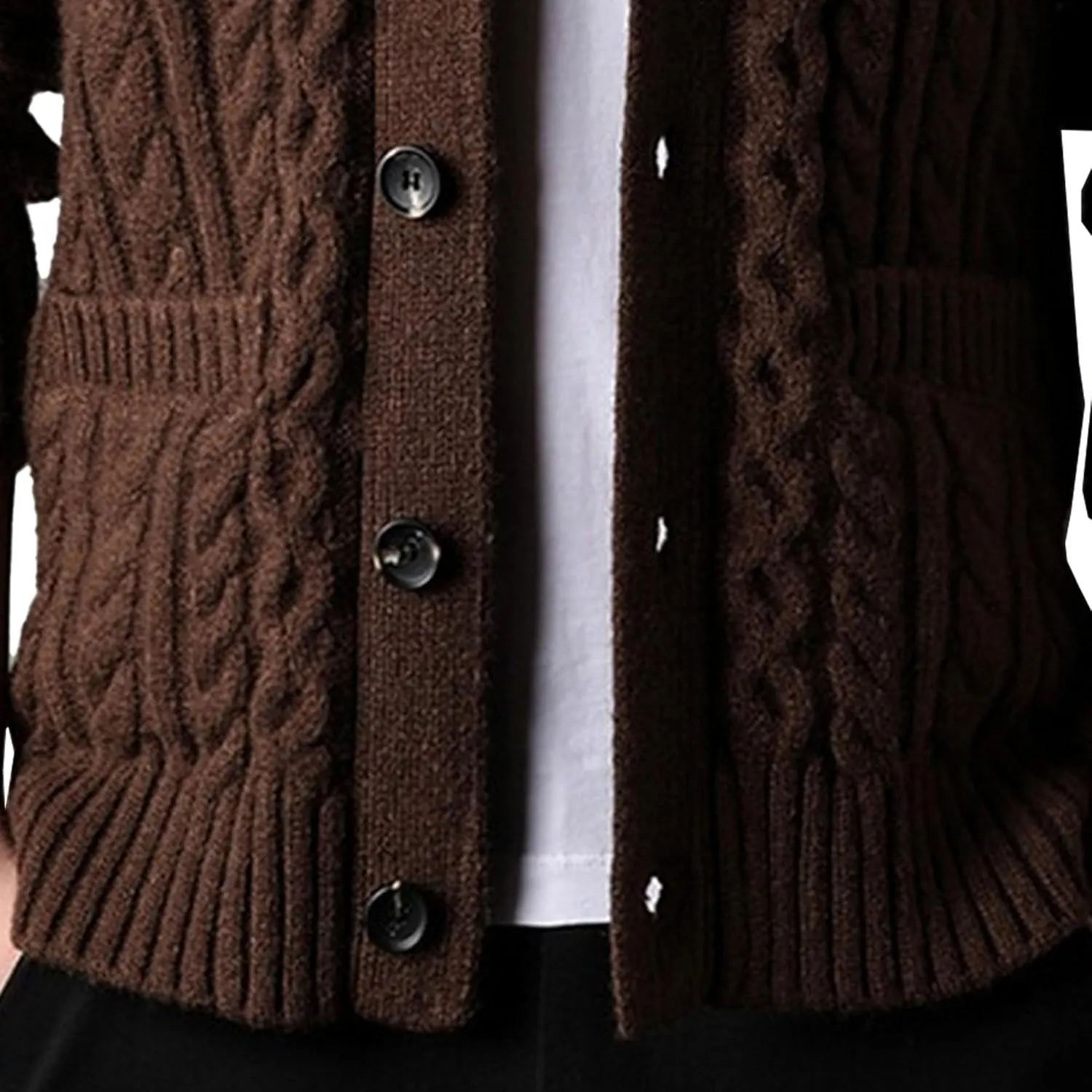 Mens Sweater Shawl Collar Cable Knit Cardigan Fashion Slim Fit Knit Clothes Coat Button Down Open Front Sweaters