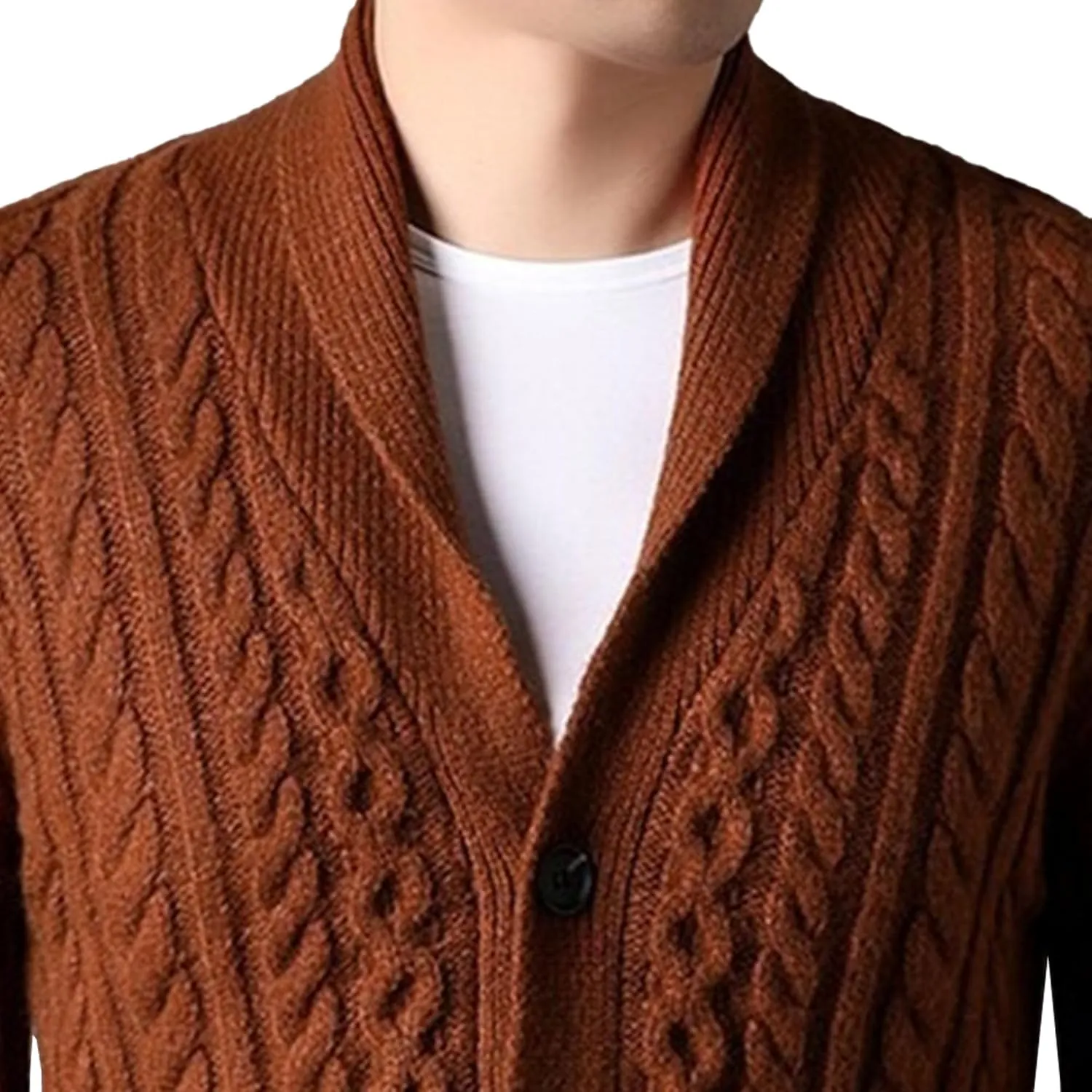 Mens Sweater Shawl Collar Cable Knit Cardigan Fashion Slim Fit Knit Clothes Coat Button Down Open Front Sweaters