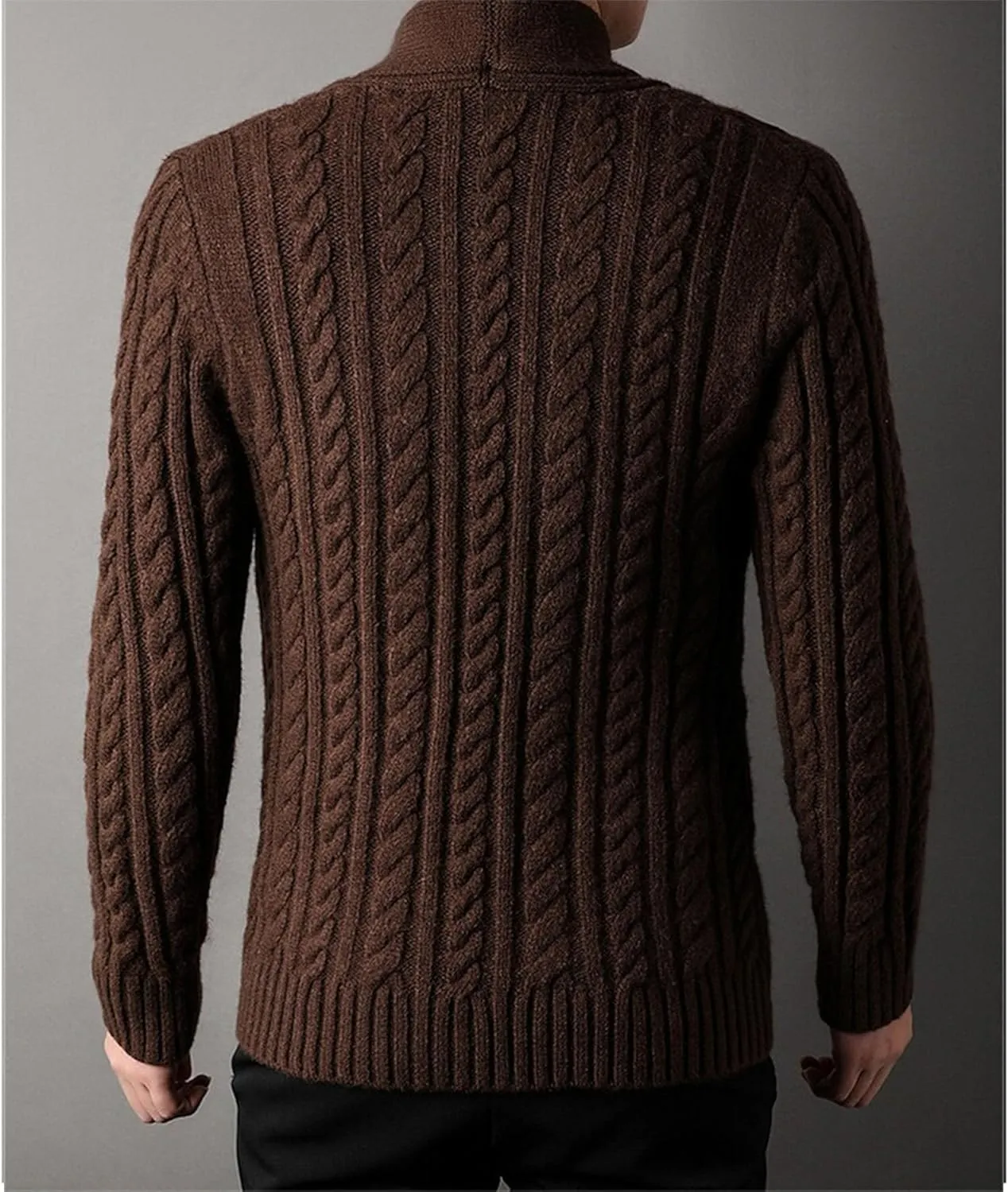 Mens Sweater Shawl Collar Cable Knit Cardigan Fashion Slim Fit Knit Clothes Coat Button Down Open Front Sweaters