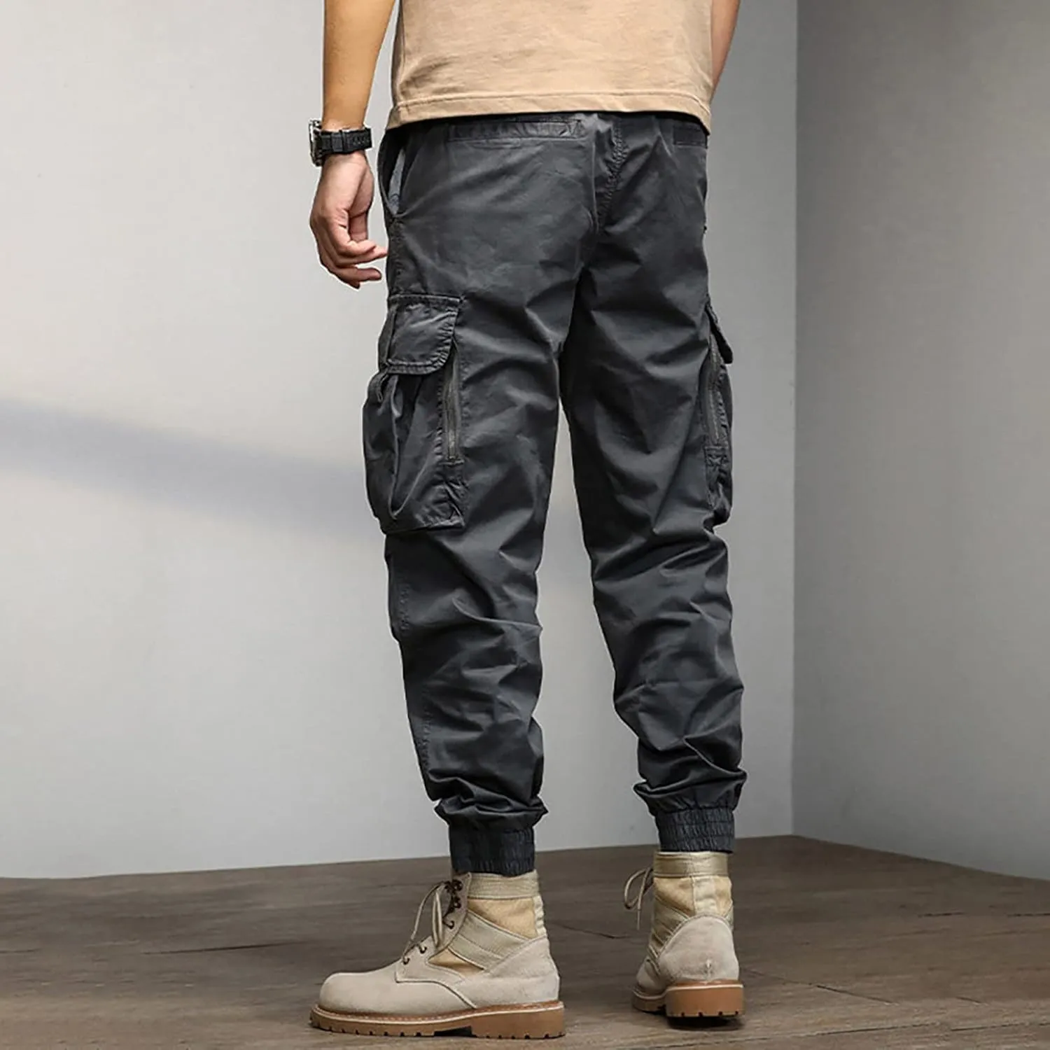 Mens Sweatpants Open Bottom Men's Lightweight Cargo Trouser Hiking Pants Casual Jogger Pants with Multi Pockets