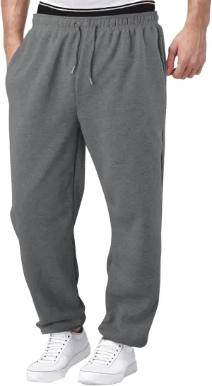 Mens Sweatpants with Pockets Lightweight Lace Up Workout Pants Fleece Lined Joggers Pants Casual Cotton Yoga Pants