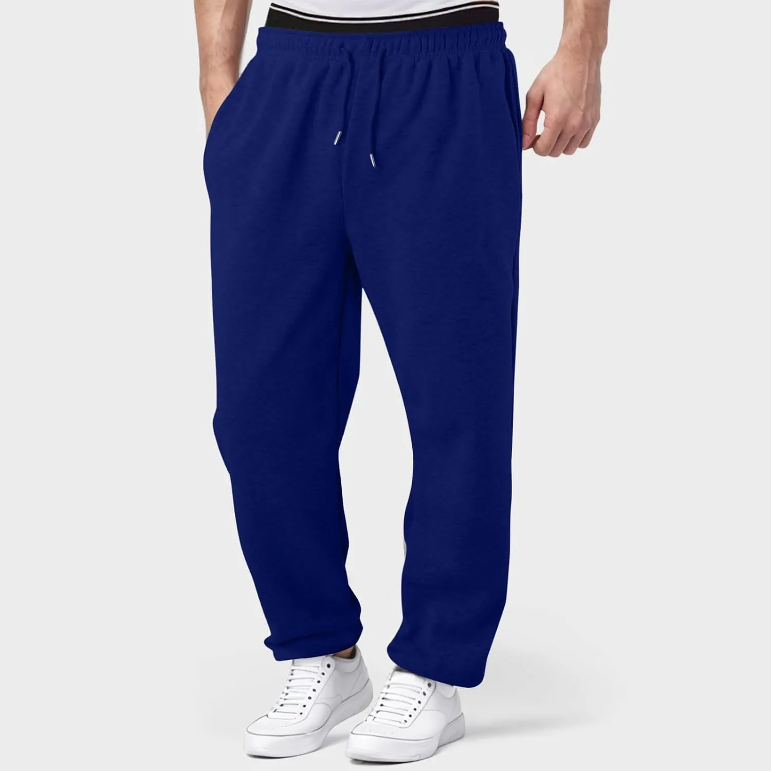 Mens Sweatpants with Pockets Lightweight Lace Up Workout Pants Fleece Lined Joggers Pants Casual Cotton Yoga Pants
