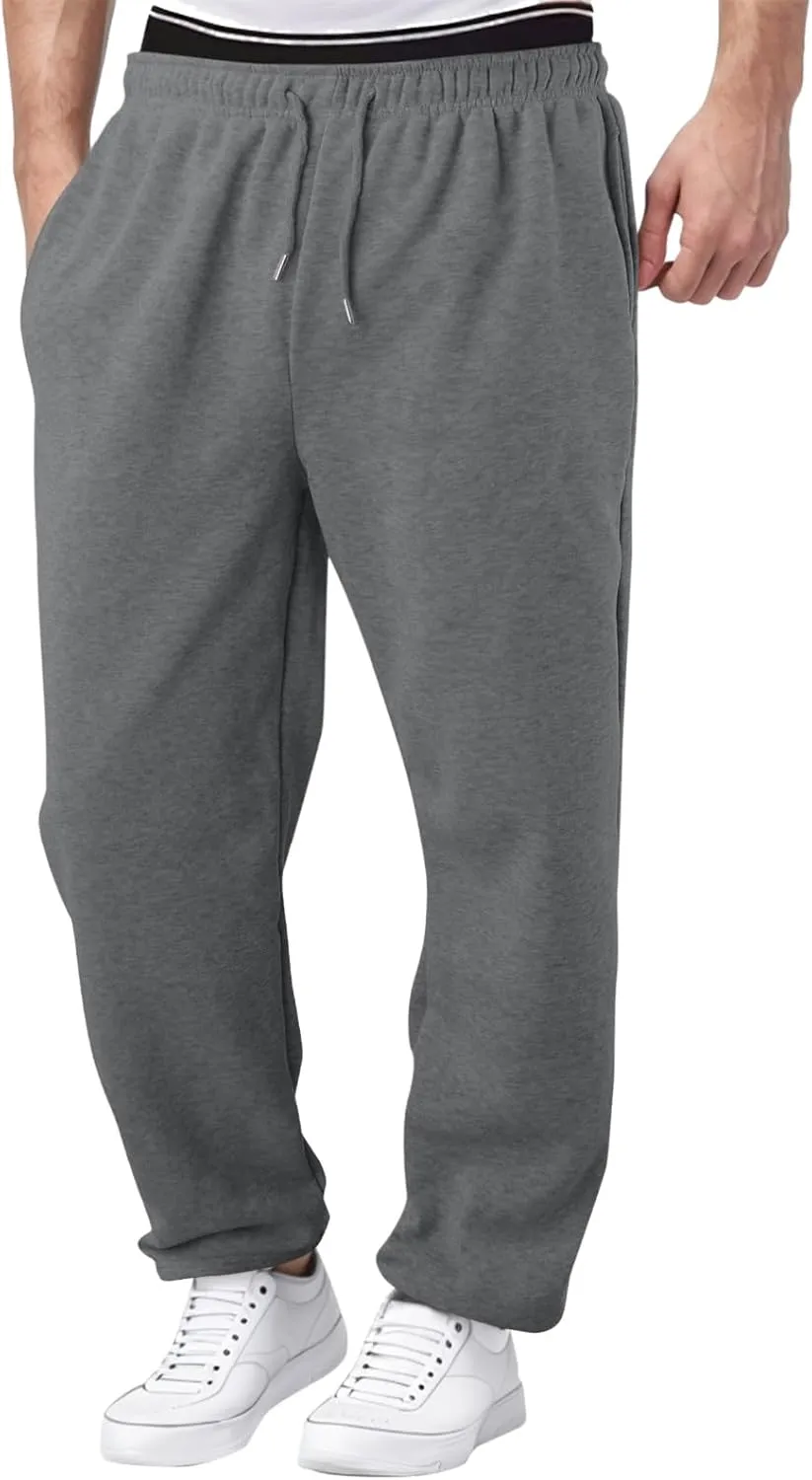 Mens Sweatpants with Pockets Lightweight Lace Up Workout Pants Fleece Lined Joggers Pants Casual Cotton Yoga Pants