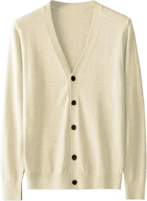 Men's V Neck Casual Lightweight Sweater Cardigan Solid Business Sweater Button Down Open Front Sweaters