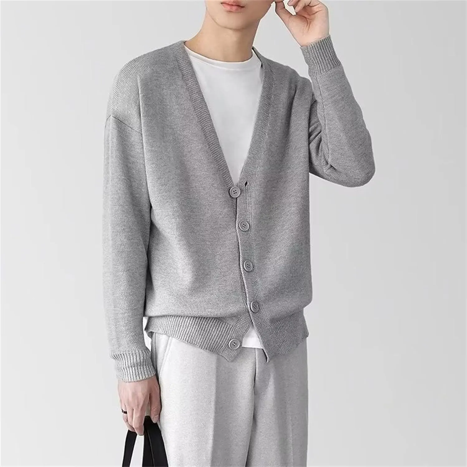 Men's V Neck Casual Lightweight Sweater Cardigan Solid Business Sweater Button Down Open Front Sweaters