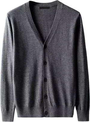 Men's V Neck Casual Lightweight Sweater Cardigan Solid Business Sweater Button Down Open Front Sweaters