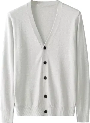 Men's V Neck Casual Lightweight Sweater Cardigan Solid Business Sweater Button Down Open Front Sweaters