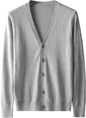 Men's V Neck Casual Lightweight Sweater Cardigan Solid Business Sweater Button Down Open Front Sweaters