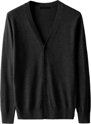Men's V Neck Casual Lightweight Sweater Cardigan Solid Business Sweater Button Down Open Front Sweaters