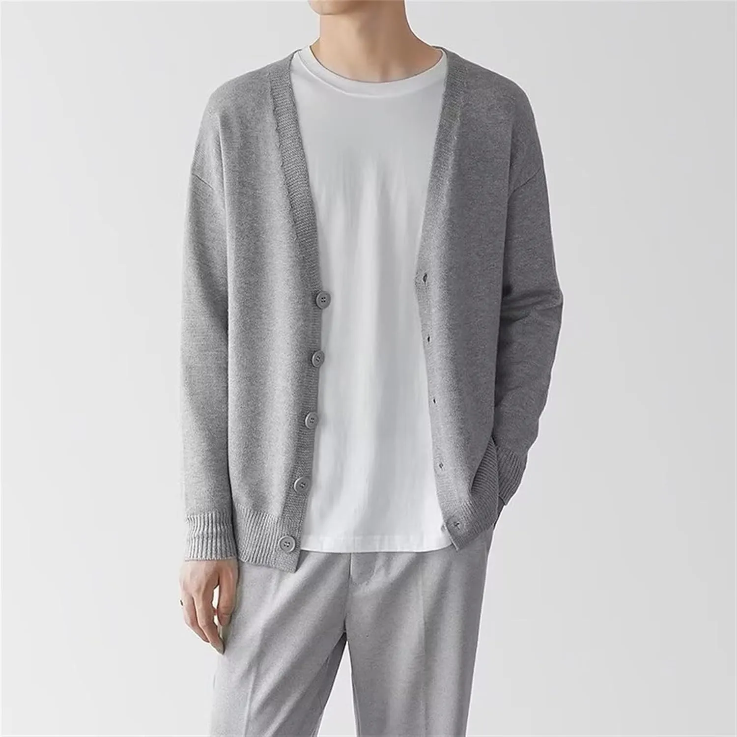 Men's V Neck Casual Lightweight Sweater Cardigan Solid Business Sweater Button Down Open Front Sweaters