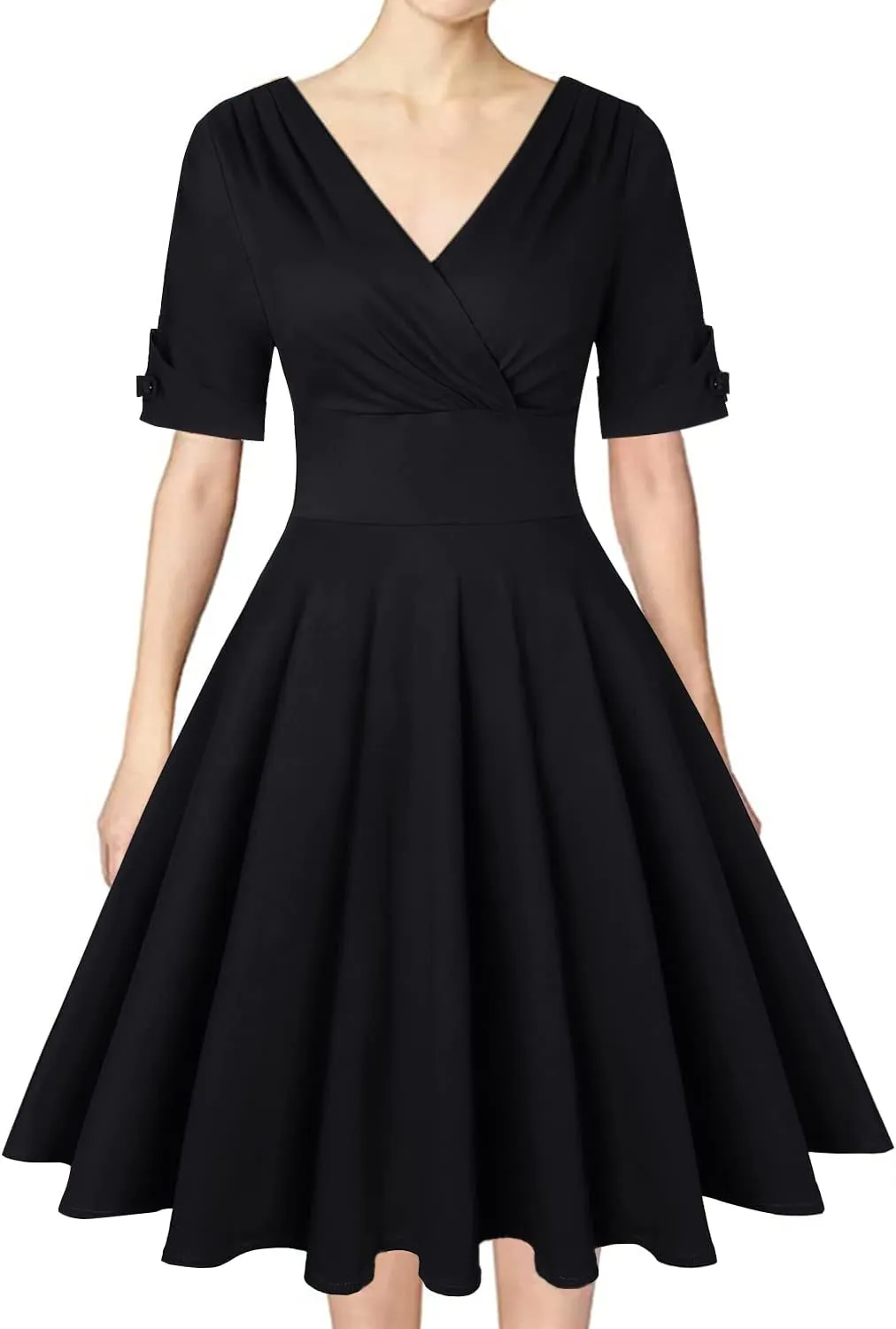 MINTLIMIT Women's 1950s Vintage Wrap V Neck Half Sleeve Retro Cocktail Swing Dress Plain A-line Dresses