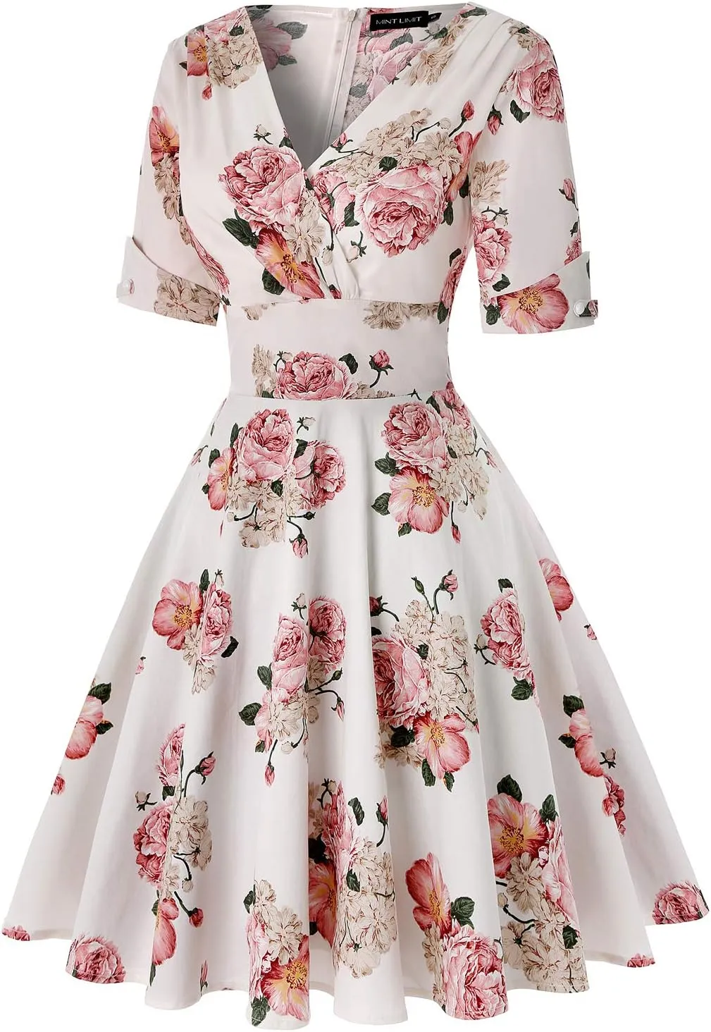 MINTLIMIT Women's 1950s Vintage Wrap V Neck Half Sleeve Retro Cocktail Swing Dress Plain A-line Dresses