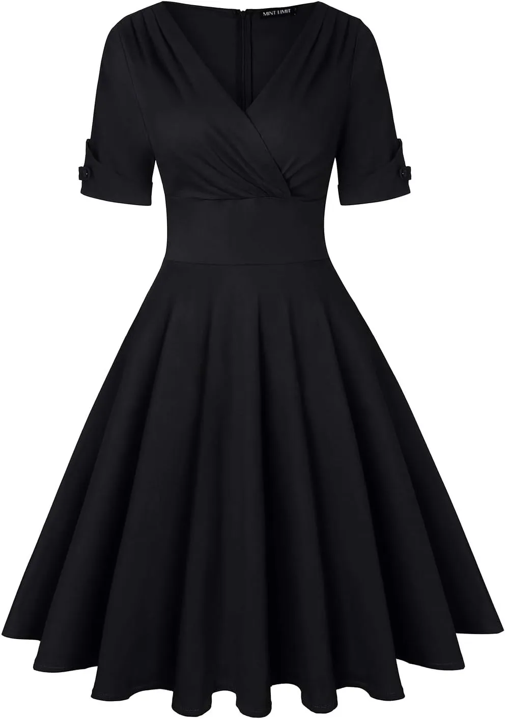 MINTLIMIT Women's 1950s Vintage Wrap V Neck Half Sleeve Retro Cocktail Swing Dress Plain A-line Dresses