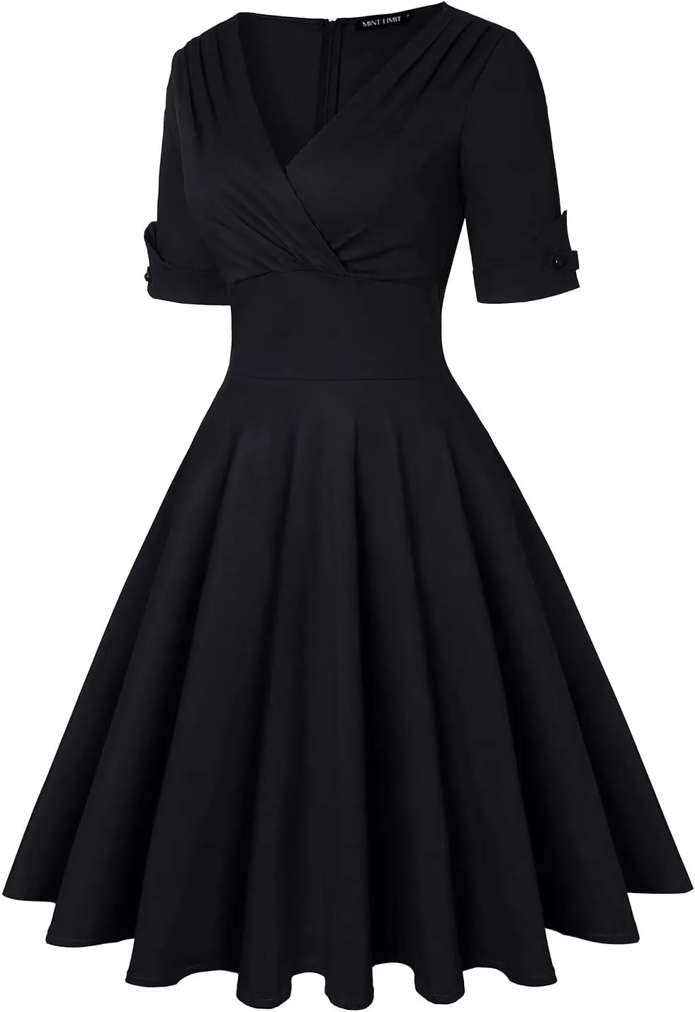 MINTLIMIT Women's 1950s Vintage Wrap V Neck Half Sleeve Retro Cocktail Swing Dress Plain A-line Dresses