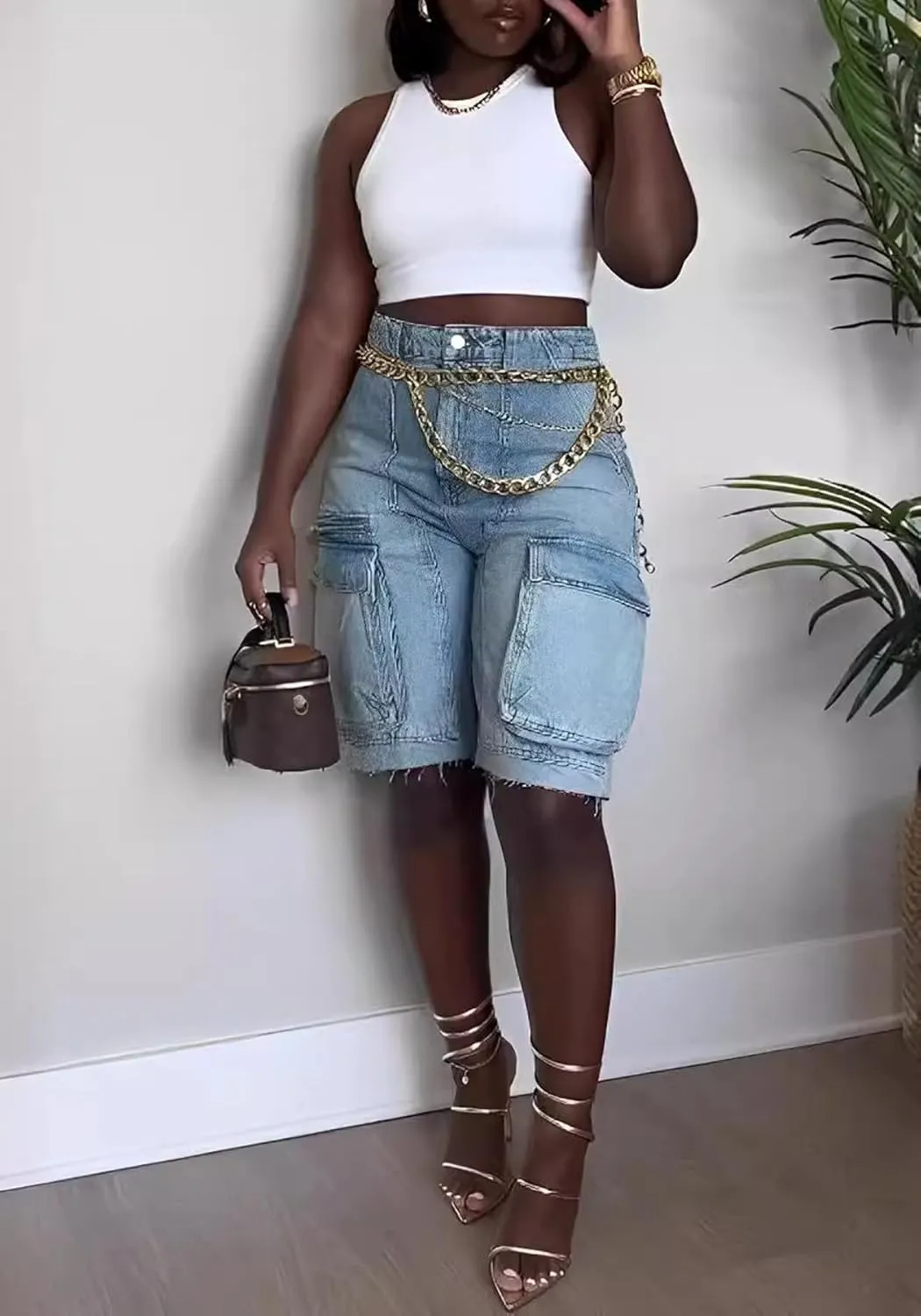 Molisry Women's Summer Cargo Jean Shorts High Waisted Y2K Casual Baggy Bermuda Denim Shorts Streetwear