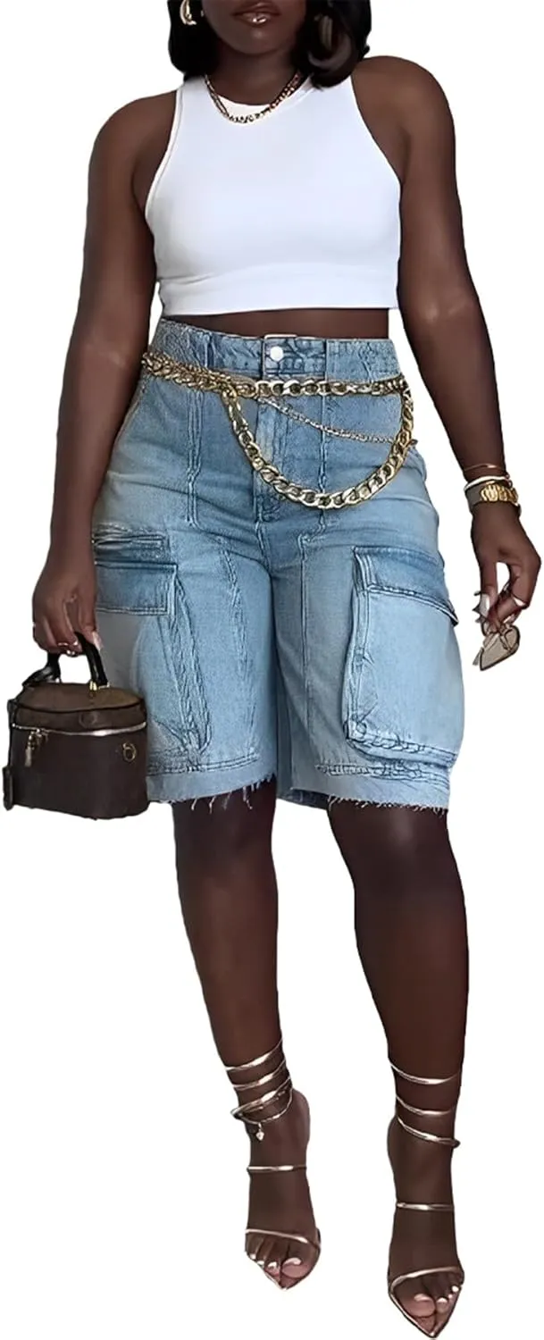 Molisry Women's Summer Cargo Jean Shorts High Waisted Y2K Casual Baggy Bermuda Denim Shorts Streetwear