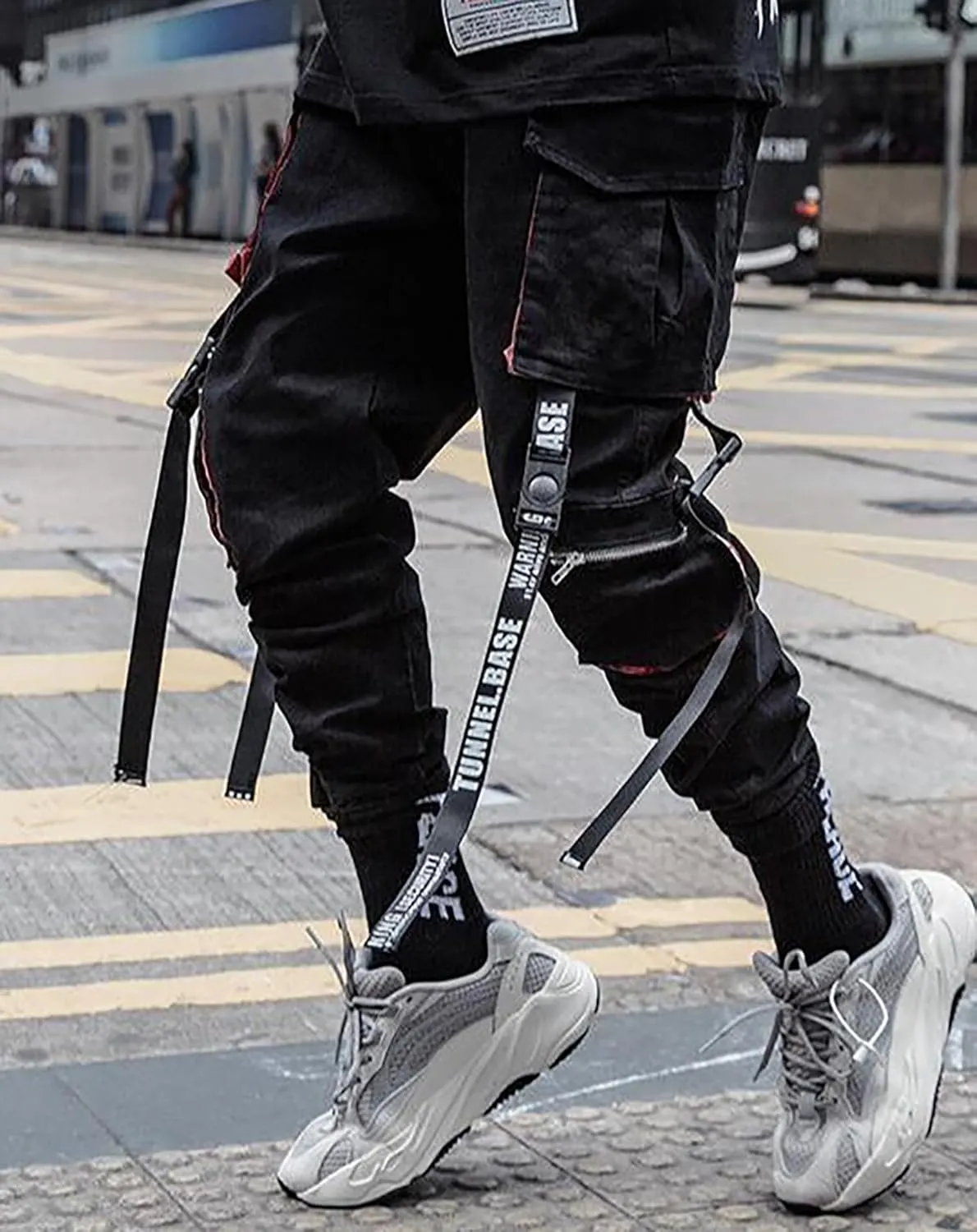 Niepce Inc Japanese Streetwear Cargo Pants for Men with Straps