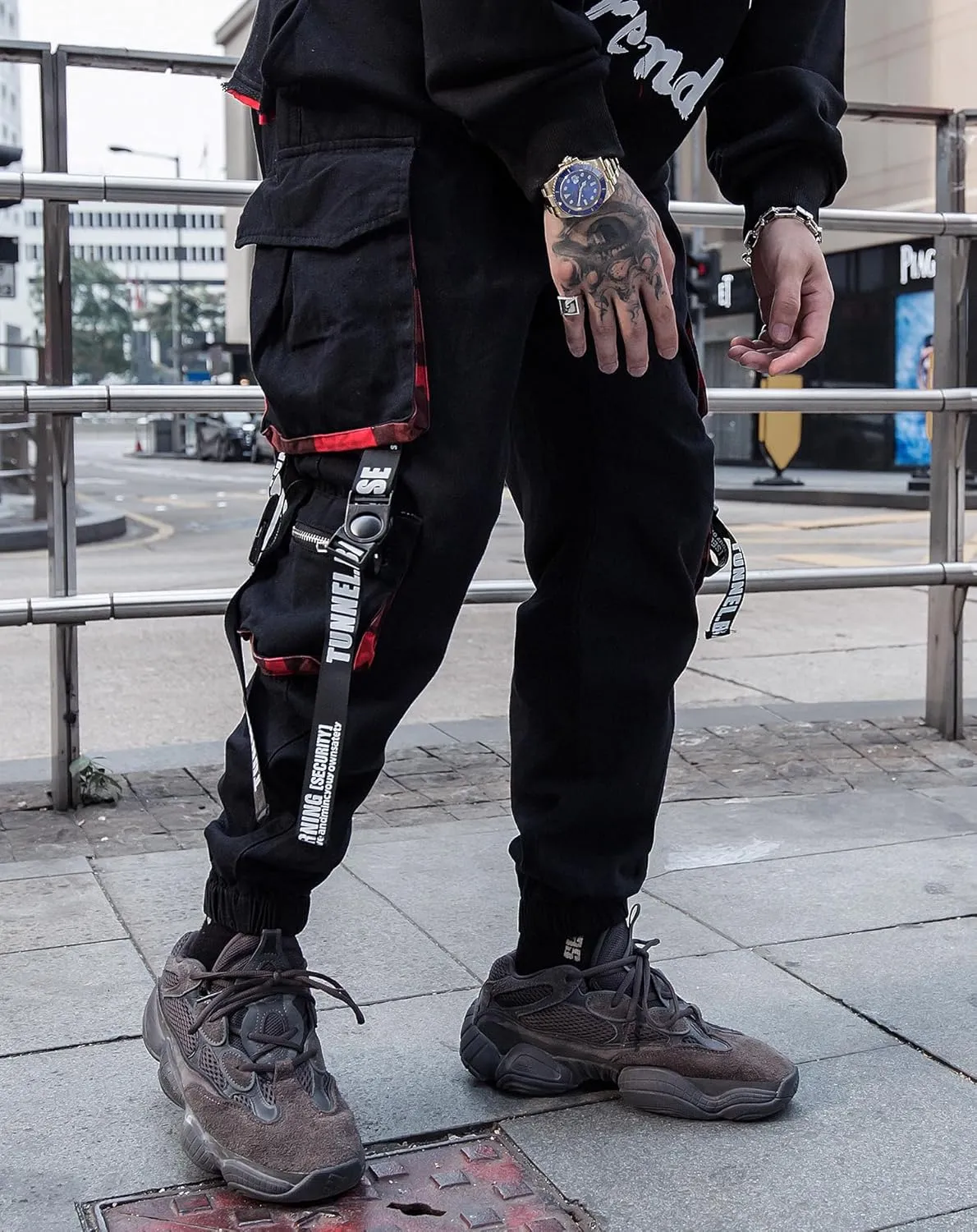 Niepce Inc Japanese Streetwear Cargo Pants for Men with Straps