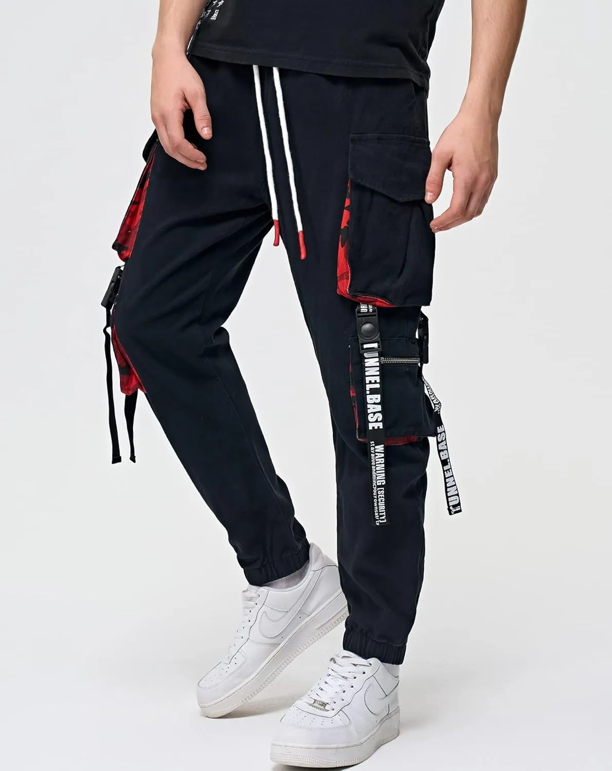 Niepce Inc Japanese Streetwear Cargo Pants for Men with Straps