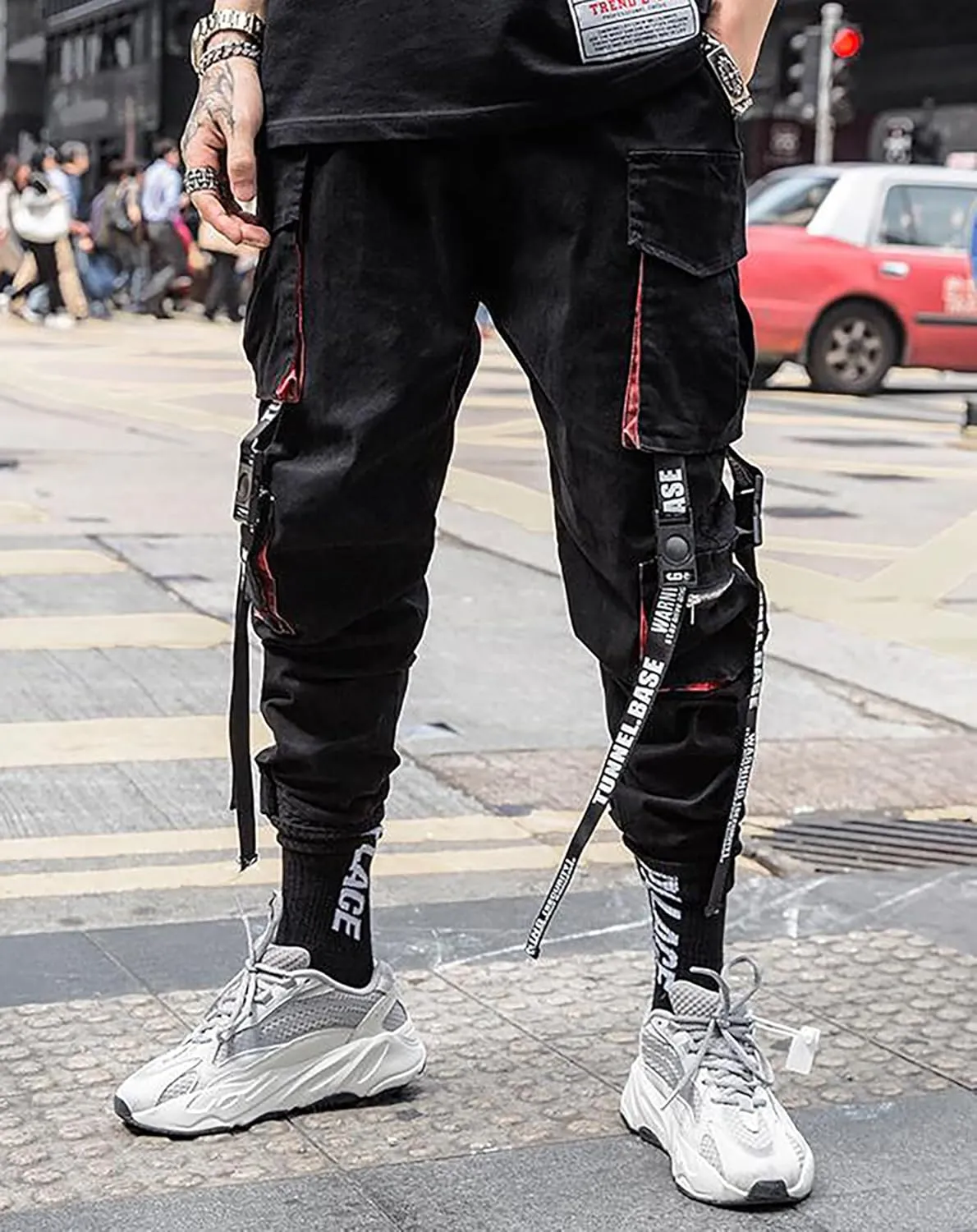 Niepce Inc Japanese Streetwear Cargo Pants for Men with Straps