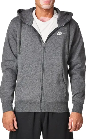 Nike Men's Sportswear Club Fleece Full Zip Hoodie, Fleece Zip-Up Hoodie Men, Charcoal Heather/Anthracite/White, 3XL-T