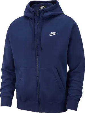 Nike Men's Sportswear Club Fleece Full Zip Hoodie, Fleece Zip-Up Hoodie Men, Midnight Navy/Midnight Navy/White, XL