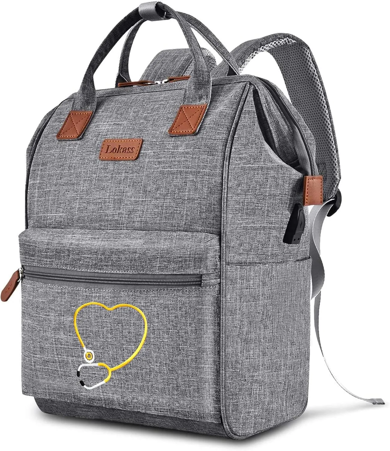 Nurse Backpack/15.6 Inch Laptop Backpack/Nursing Bag for Nurse Work/Home Health Medical Clinical Bag, Large Grey Modern Waterproof Clinical Backpack with USB Charging Port (Style 2)