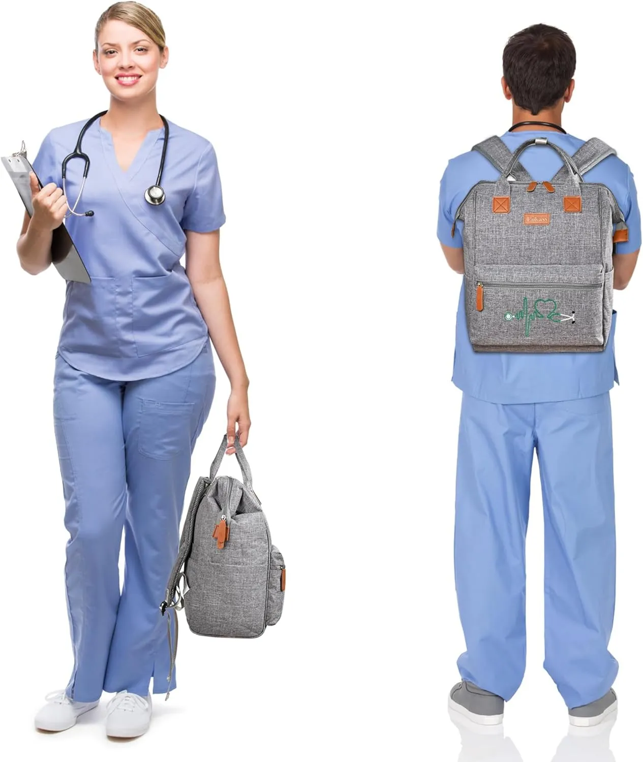 Nurse Backpack/15.6 Inch Laptop Backpack/Nursing Bag for Nurse Work/Home Health Medical Clinical Bag, Large Grey Modern Waterproof Clinical Backpack with USB Charging Port (Style 2)