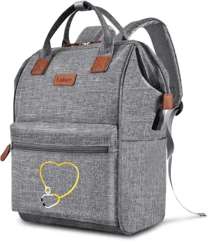 Nurse Backpack/15.6 Inch Laptop Backpack/Nursing Bag for Nurse Work/Home Health Medical Clinical Bag, Large Grey Modern Waterproof Clinical Backpack with USB Charging Port (Style 2)