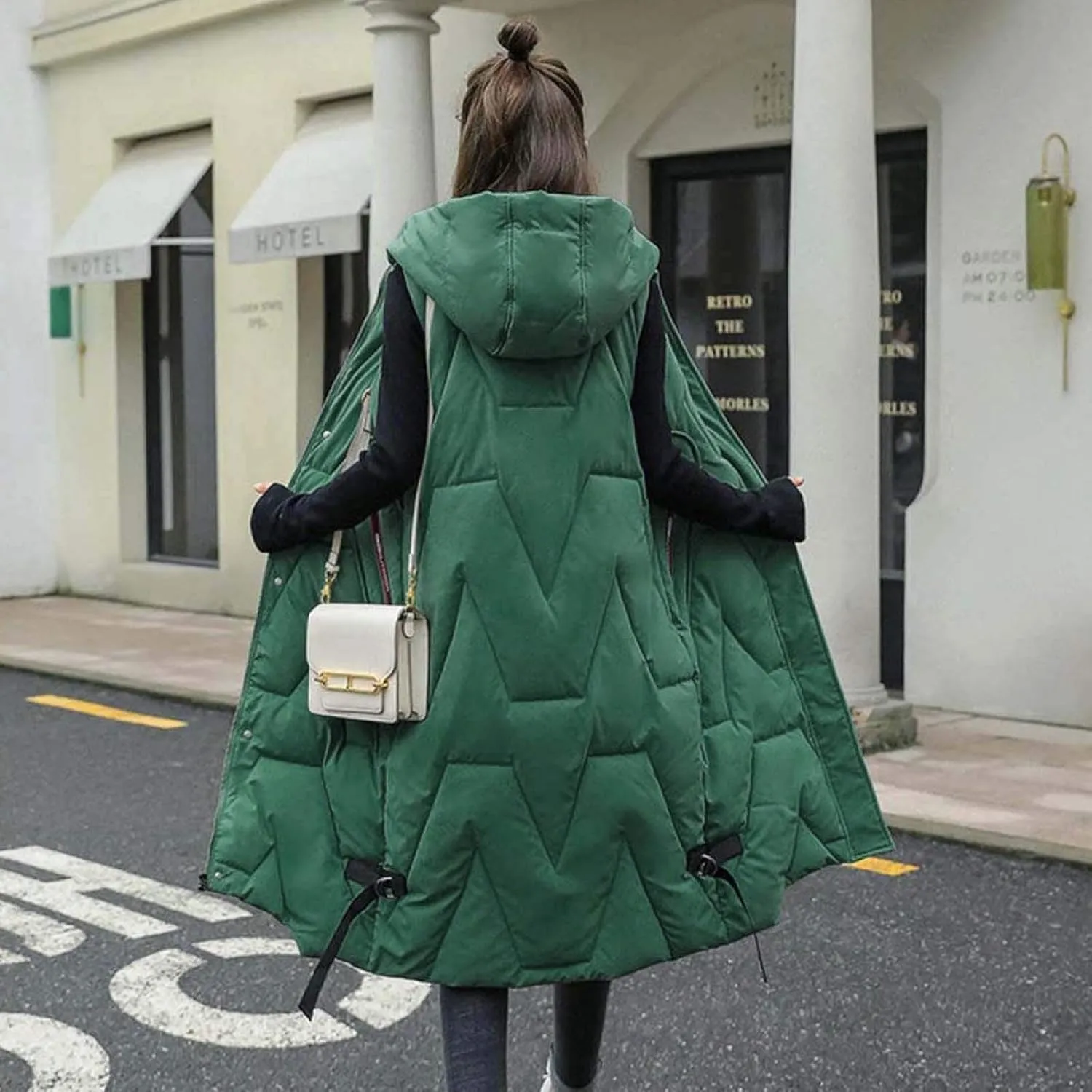 Oversized Long Puffer Jacket Vest for Women Fashion Knee Length Street Style Down Coat Casual Versatile Winter Coats