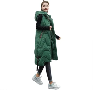 Oversized Long Puffer Jacket Vest for Women Fashion Knee Length Street Style Down Coat Casual Versatile Winter Coats