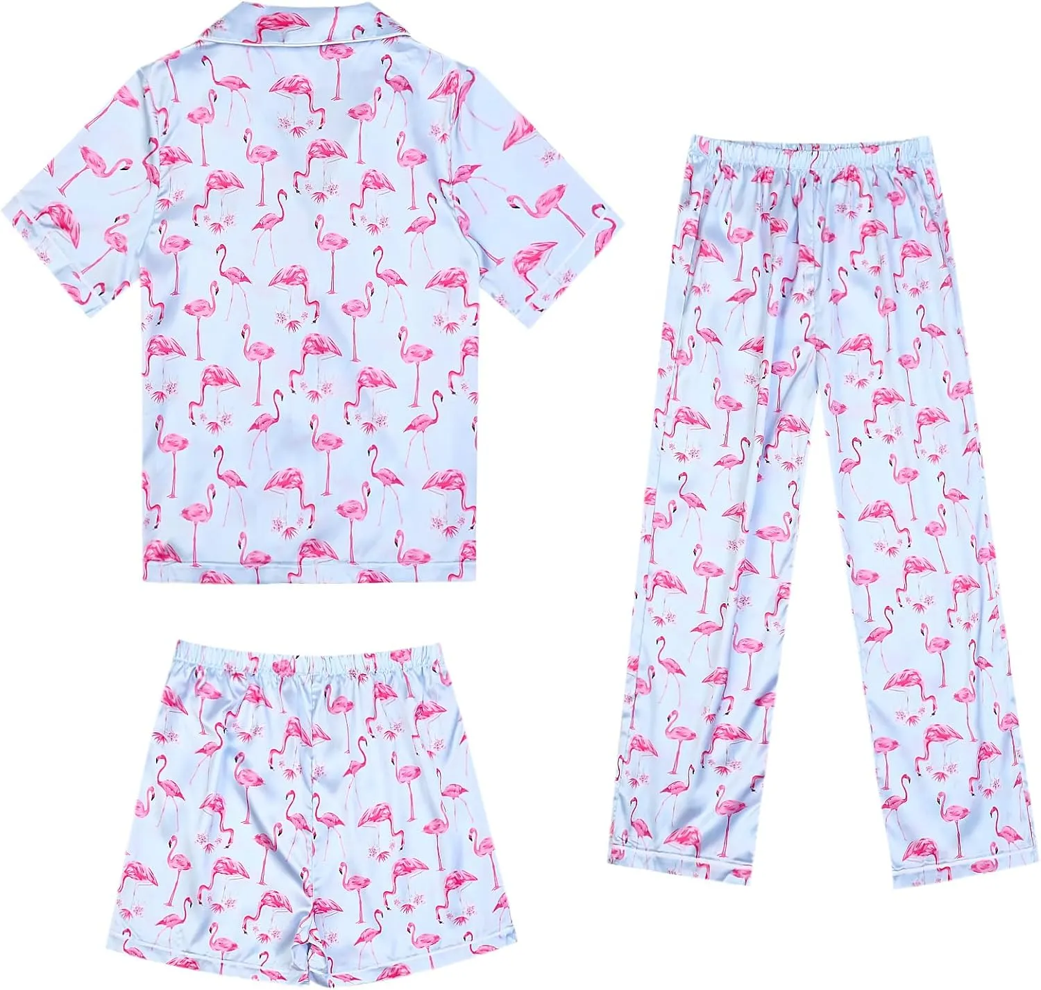 QPANCY Kids Satin Pajamas Sets Boys and Girls Silk Button Down 3 Pieces Pjs Silky Loungewear Clothes Set