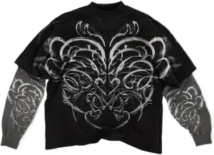 Rapper Graphic Tee Y2k Men Fake Two Piece Streetwear Shirt Vintage Long Sleeve T Shirt Emo Grunge 2000s