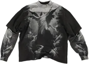 Rapper Graphic Tee Y2k Men Fake Two Piece Streetwear Shirt Vintage Long Sleeve T Shirt Emo Grunge 2000s